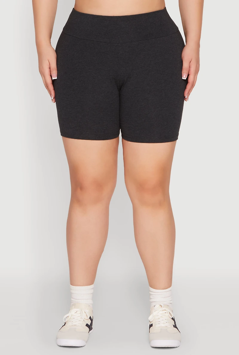 Womens Plus Seamless High Waisted Biker Shorts, Grey,