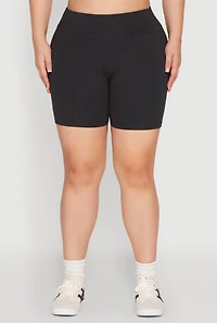 Womens Plus Seamless High Waisted Biker Shorts, Grey,