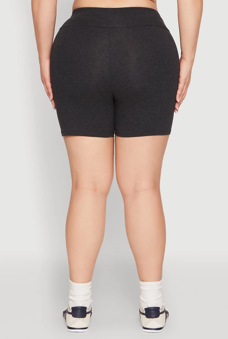 Womens Plus Seamless High Waisted Biker Shorts, Grey,
