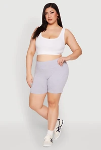 Womens Plus Size Seamless High Waisted Biker Shorts, Grey, Size 3X
