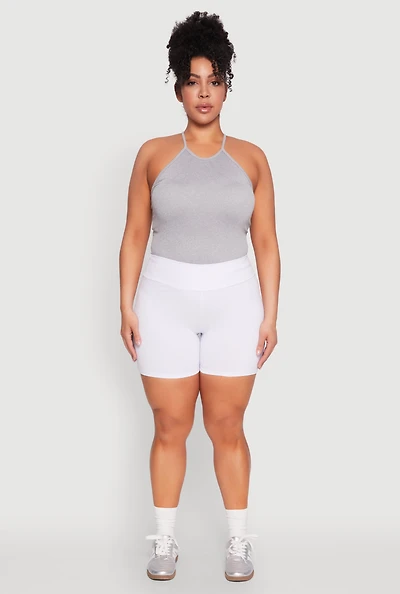 Womens Plus Seamless High Waisted Biker Shorts,