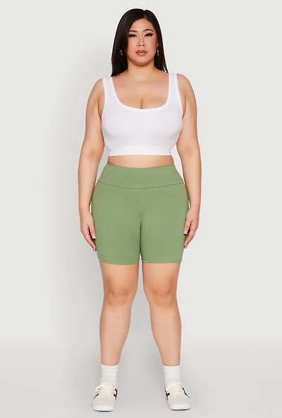 Womens Plus Size Seamless High Waisted Biker Shorts, Green, Size 1X
