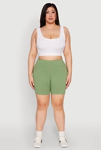Womens Plus Seamless High Waisted Biker Shorts, Green,