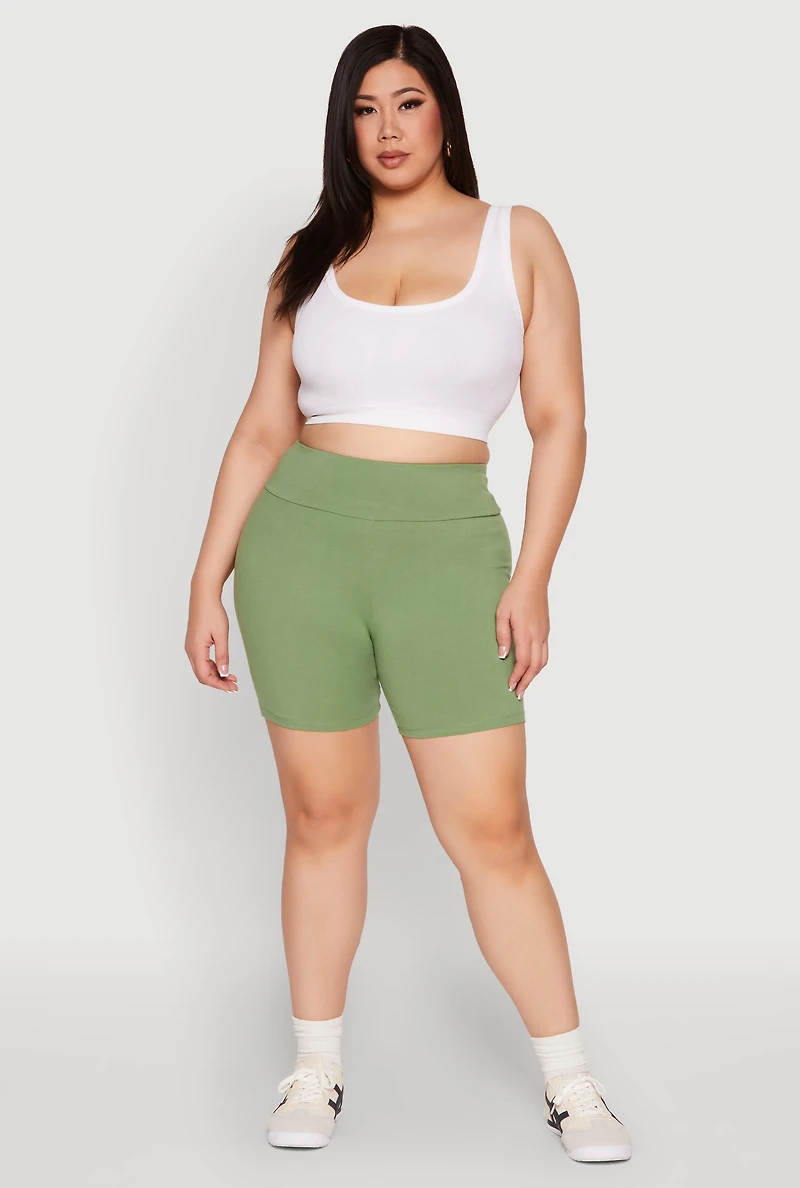 Womens Plus Seamless High Waisted Biker Shorts, Green,