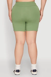 Womens Plus Seamless High Waisted Biker Shorts, Green,