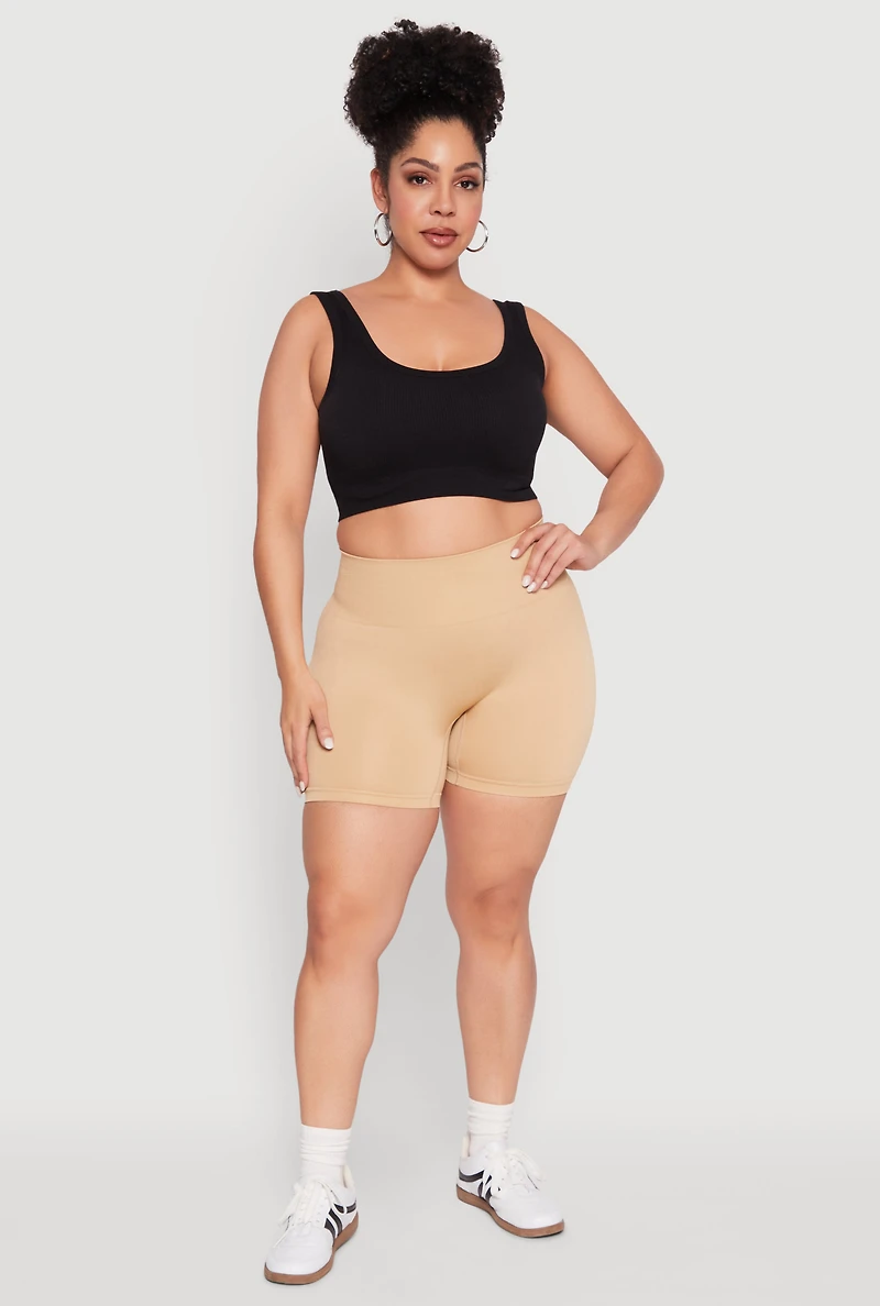 Womens Plus Size Seamless Biker Shorts, Khaki, Size 2X-3X