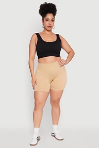 Womens Plus Size Seamless Biker Shorts, Khaki, Size 2X-3X