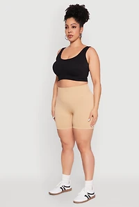 Womens Plus Size Seamless Biker Shorts, Khaki, Size 2X-3X
