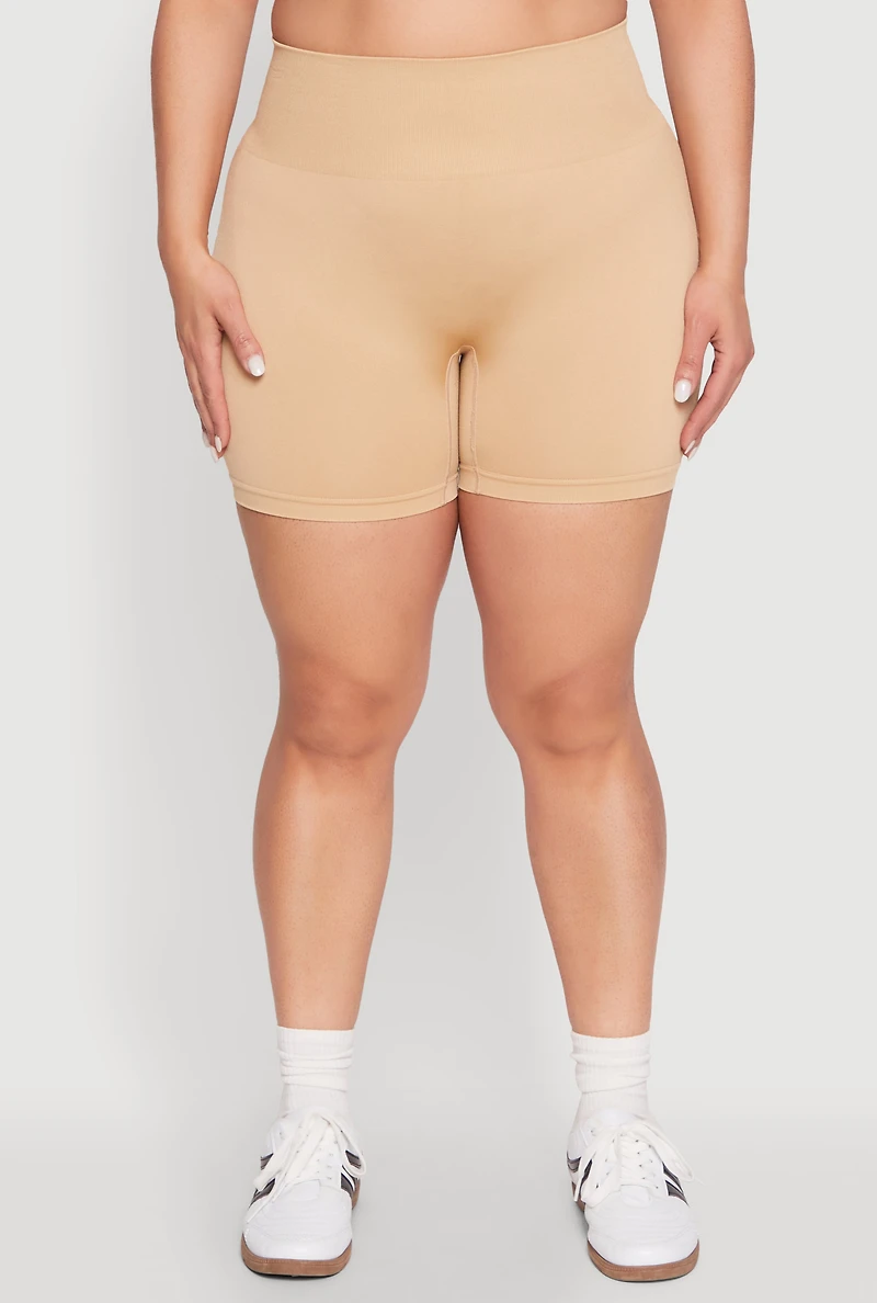 Womens Plus Size Seamless Biker Shorts, Khaki, Size 2X-3X