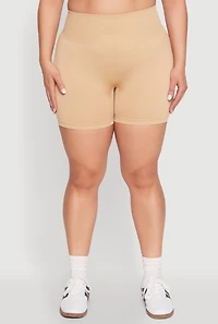Womens Plus Size Seamless Biker Shorts, Khaki, Size 2X-3X