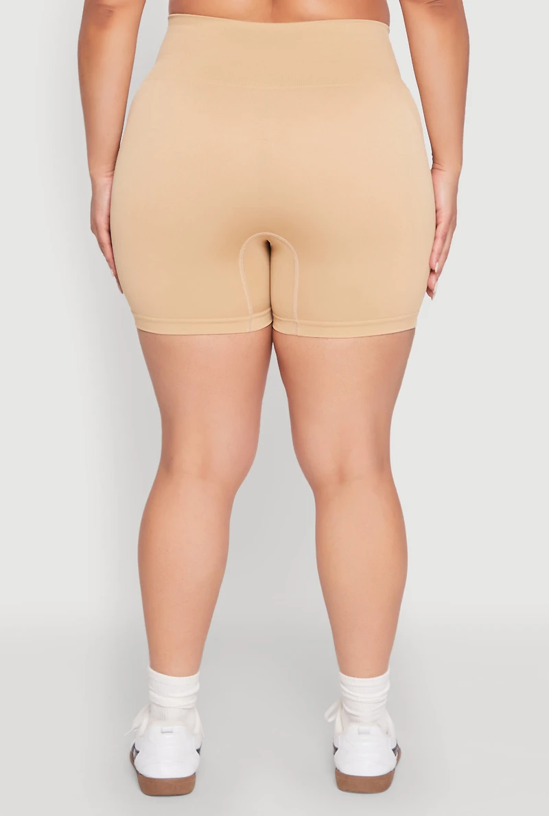 Womens Plus Size Seamless Biker Shorts, Khaki, Size 2X-3X