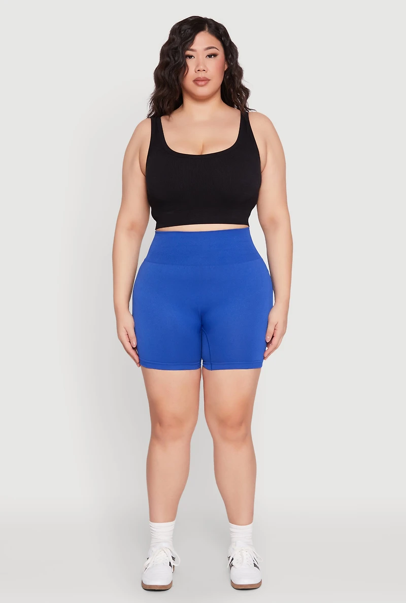 Womens Plus Seamless Biker Shorts, 1X-2X