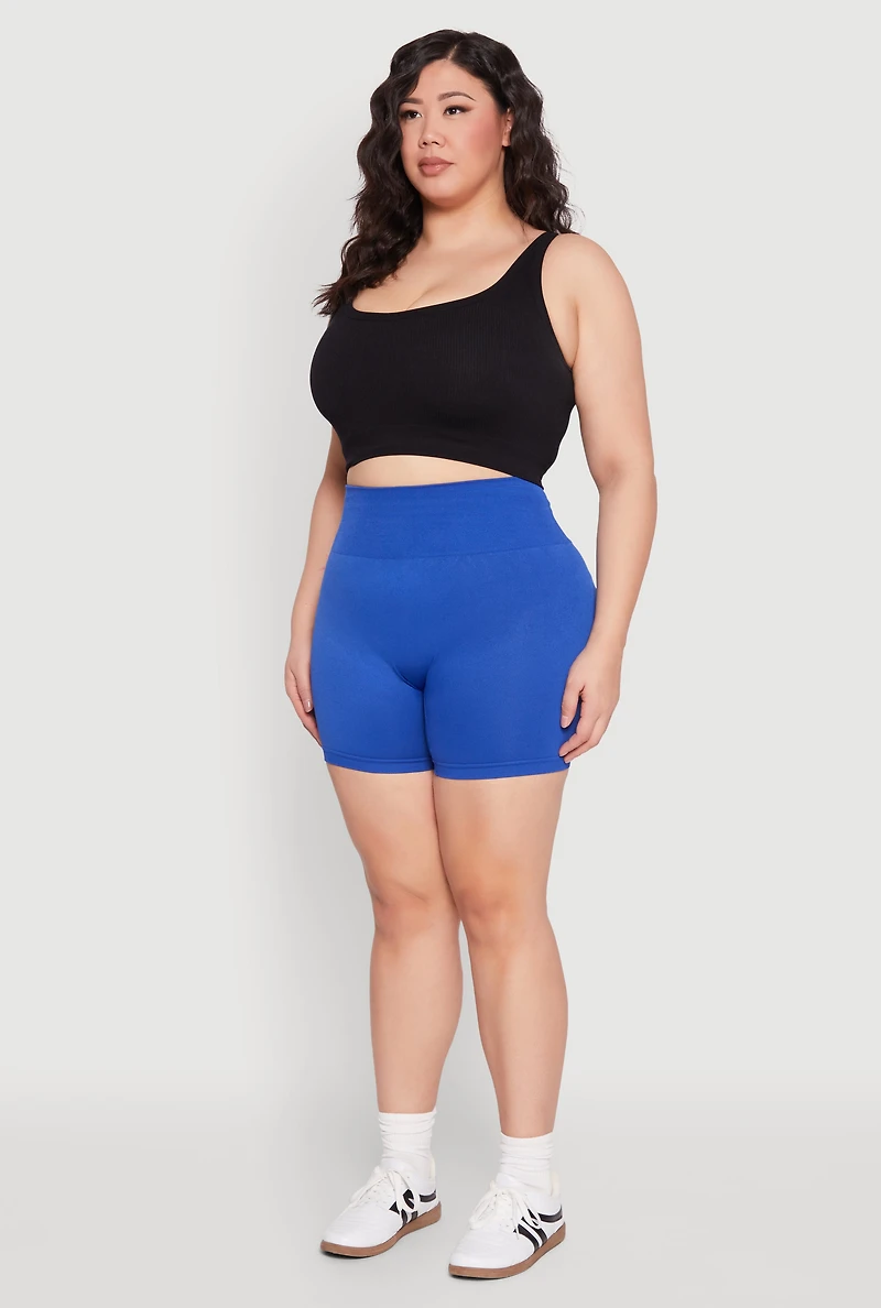 Womens Plus Seamless Biker Shorts, 1X-2X