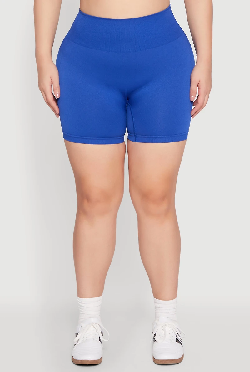 Womens Plus Seamless Biker Shorts, 1X-2X