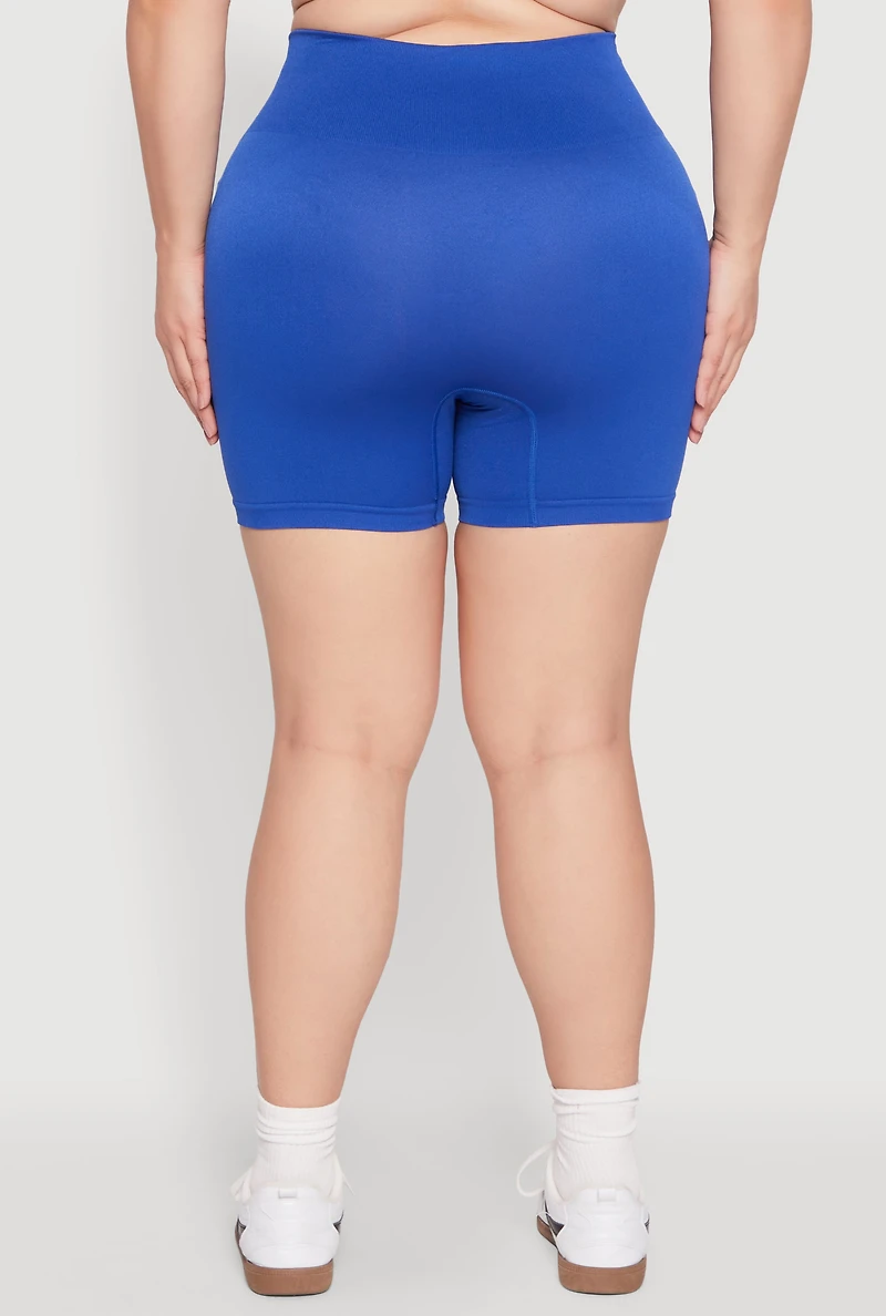 Womens Plus Seamless Biker Shorts, 1X-2X