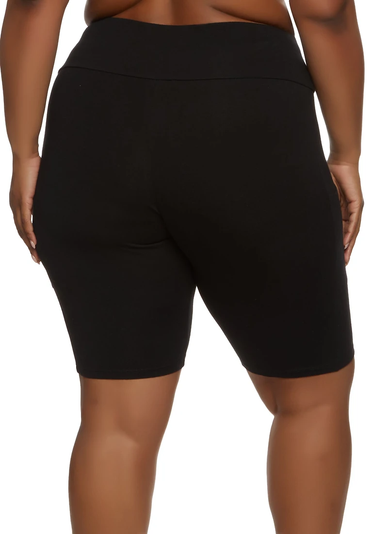 Plus Solid Cell Phone Pocket Detail Biker Shorts