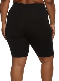 Plus Solid Cell Phone Pocket Detail Biker Shorts