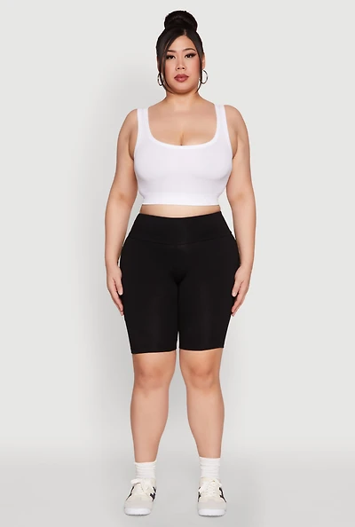 Womens Plus High Waist Cell Phone Pocket Biker Shorts,