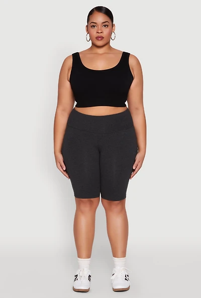 Womens Plus High Waist Cell Phone Pocket Biker Shorts,