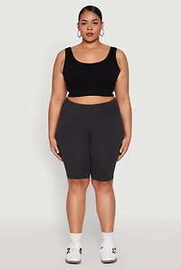 Womens Plus High Waist Cell Phone Pocket Biker Shorts,