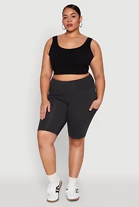 Womens Plus High Waist Cell Phone Pocket Biker Shorts,