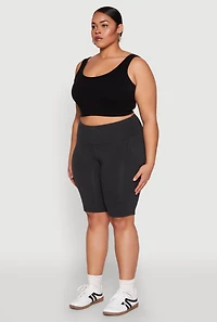 Womens Plus High Waist Cell Phone Pocket Biker Shorts,