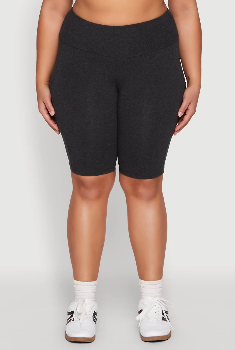 Womens Plus High Waist Cell Phone Pocket Biker Shorts,