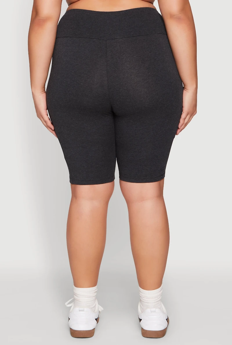 Womens Plus High Waist Cell Phone Pocket Biker Shorts,