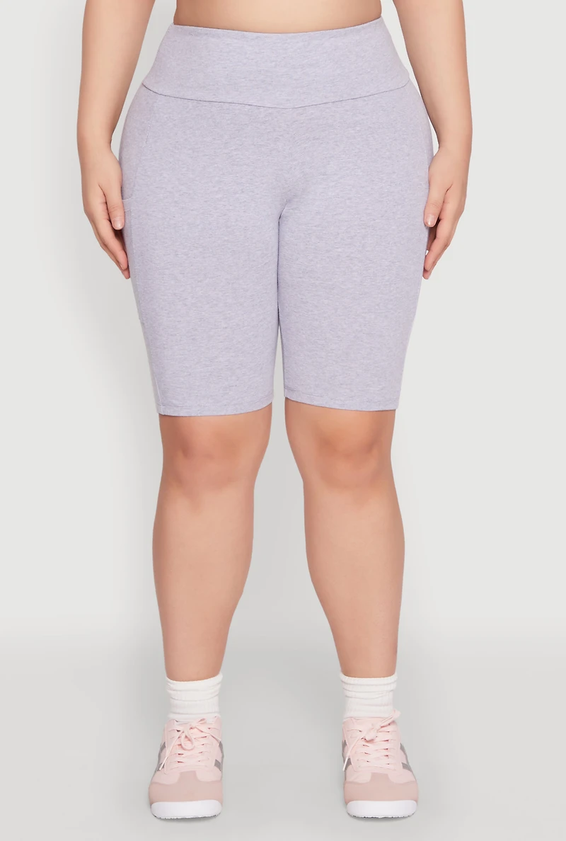 Plus High Waist Cell Phone Pocket Biker Shorts