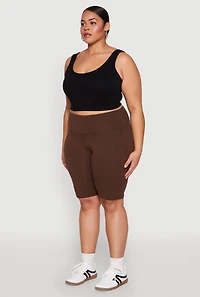 Womens Plus High Waist Cell Phone Pocket Biker Shorts,