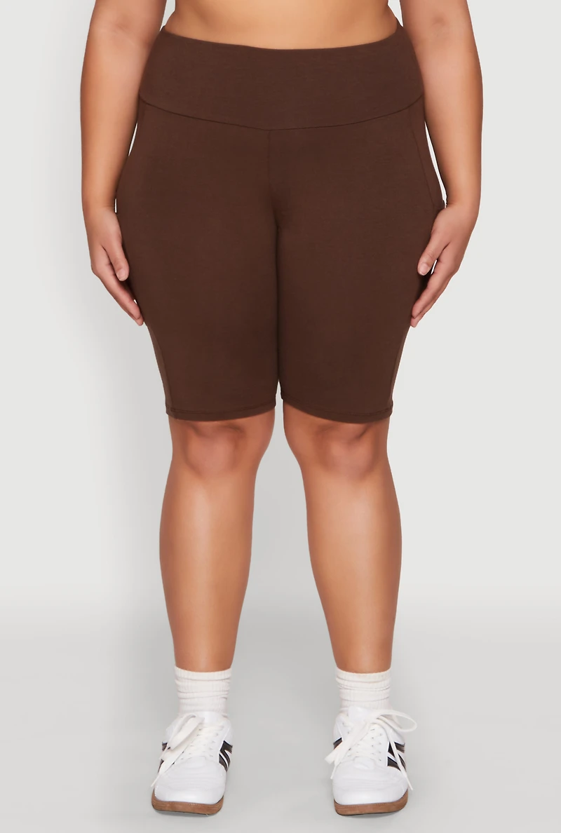 Womens Plus High Waist Cell Phone Pocket Biker Shorts,
