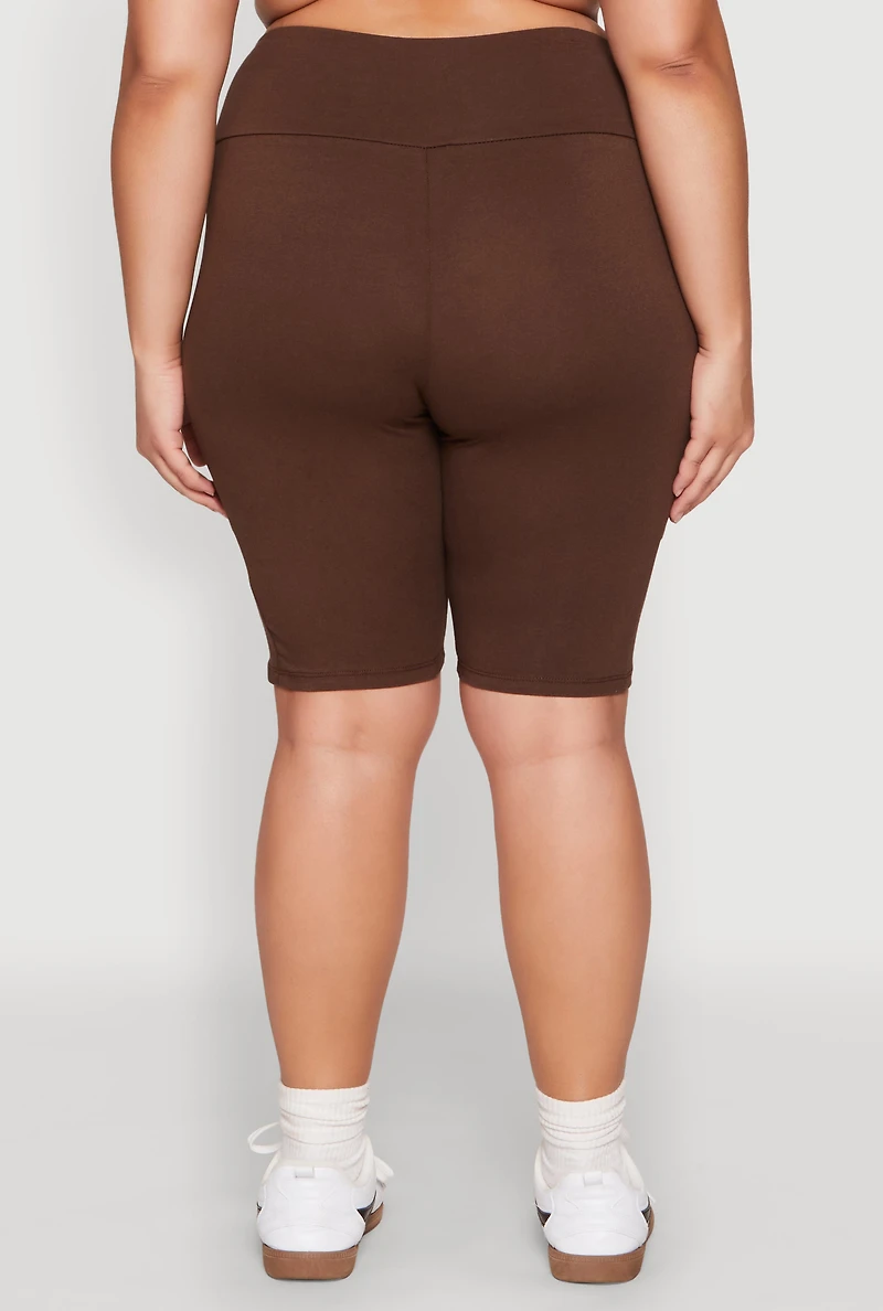 Womens Plus High Waist Cell Phone Pocket Biker Shorts,
