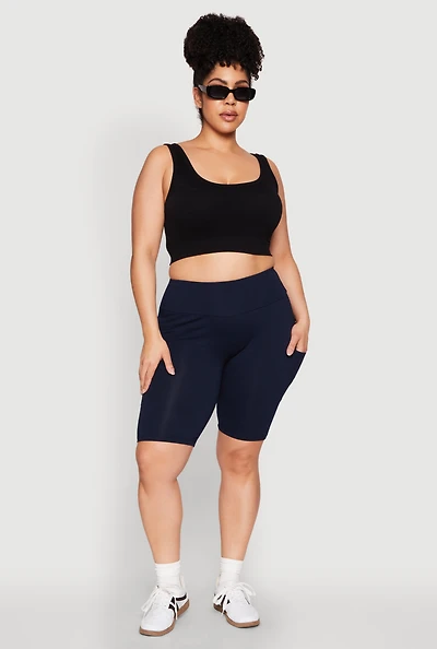 Womens Plus High Waist Cell Phone Pocket Biker Shorts,