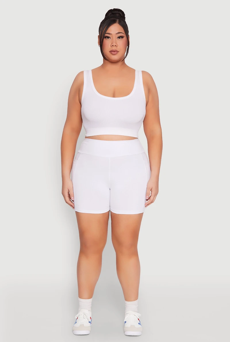 Womens Plus Size Cell Phone Pocket Shorts, White, Size 3X