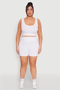 Womens Plus Size Cell Phone Pocket Shorts, White, Size 3X