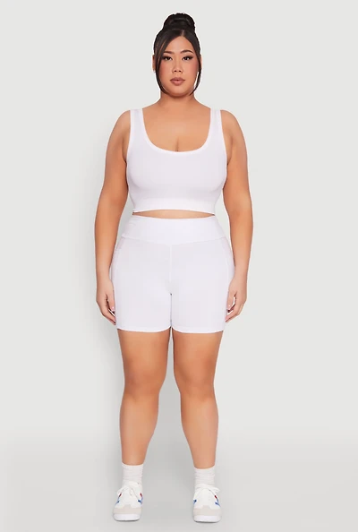 Womens Plus Size Cell Phone Pocket Shorts, White, Size 1X