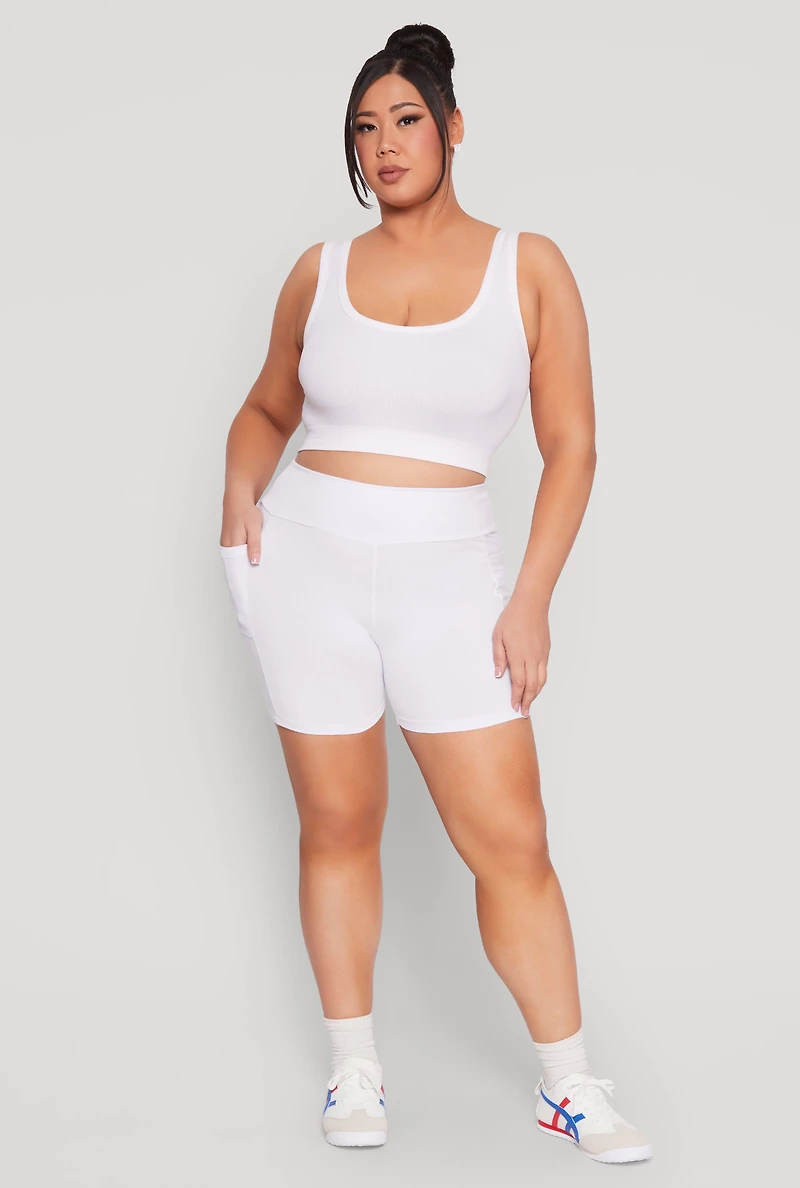Womens Plus Size Cell Phone Pocket Shorts, White, Size 1X