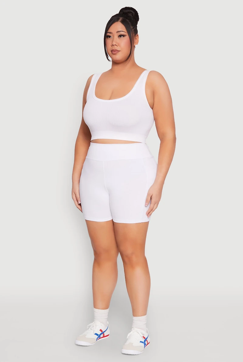 Womens Plus Size Cell Phone Pocket Shorts, White, Size 3X