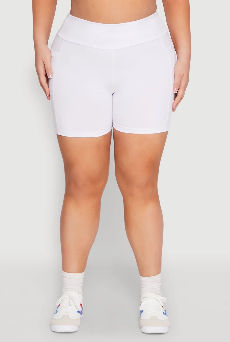 Womens Plus Size Cell Phone Pocket Shorts, White, Size 1X