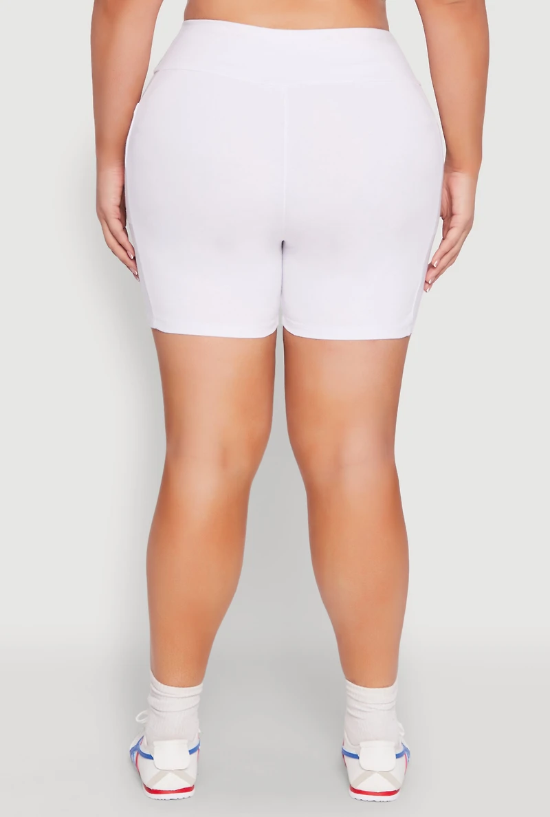 Womens Plus Size Cell Phone Pocket Shorts, White, Size 3X