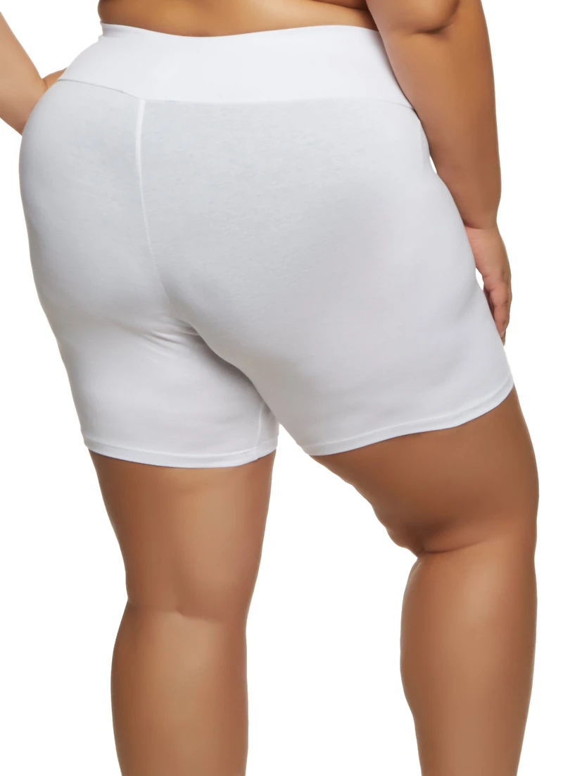 Womens Plus Wide Waistband Bike Shorts,