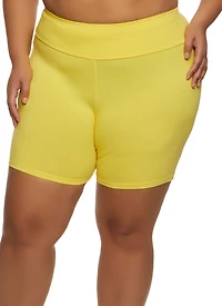 Womens Plus Size Wide Waistband Bike Shorts, Yellow, Size 3X