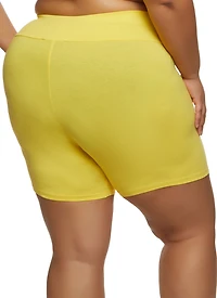 Womens Plus Size Wide Waistband Bike Shorts, Yellow, Size 3X
