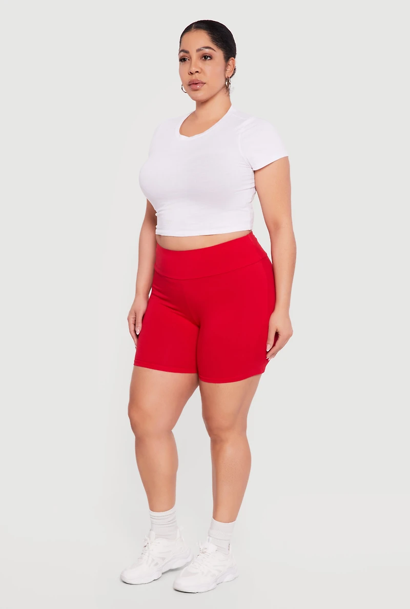 Plus Trendy High Waisted Biker Shorts