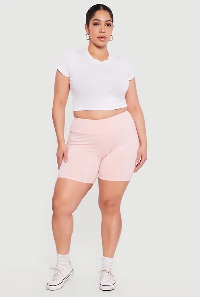 Plus Trendy High Waisted Biker Shorts