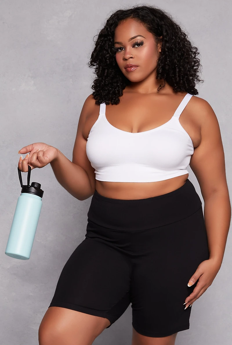 Plus Solid High Waisted Biker Shorts