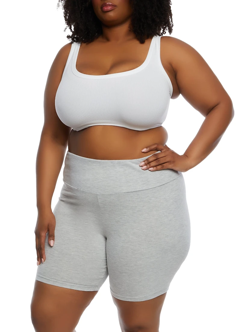 Plus Solid High Waisted Biker Shorts