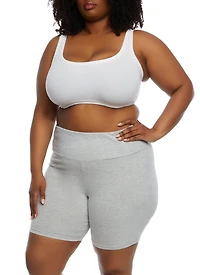 Plus Solid High Waisted Biker Shorts