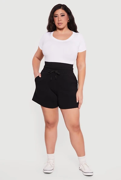 Plus Double Waisted Drawstring Sweatshorts