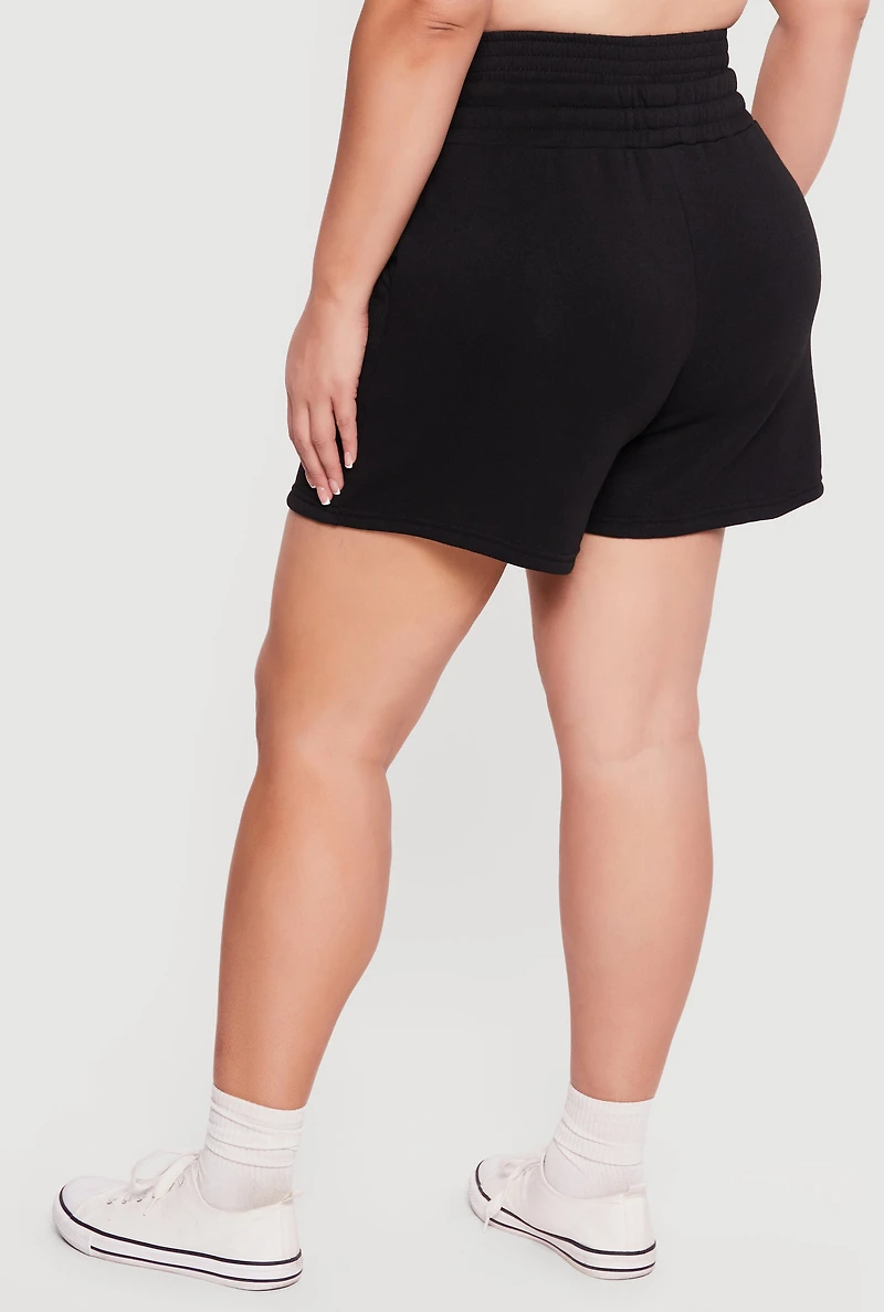 Plus Double Waisted Drawstring Sweatshorts